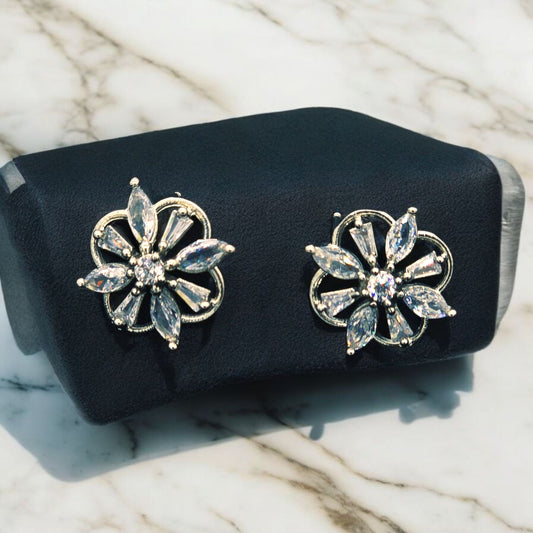 GLOWING FLOWER AMERICAN DIAMOND STUDDS EARRING - The Charms Magic
