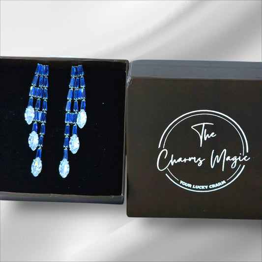 Sapphire and American diamond tassels earrings - The Charms Magic