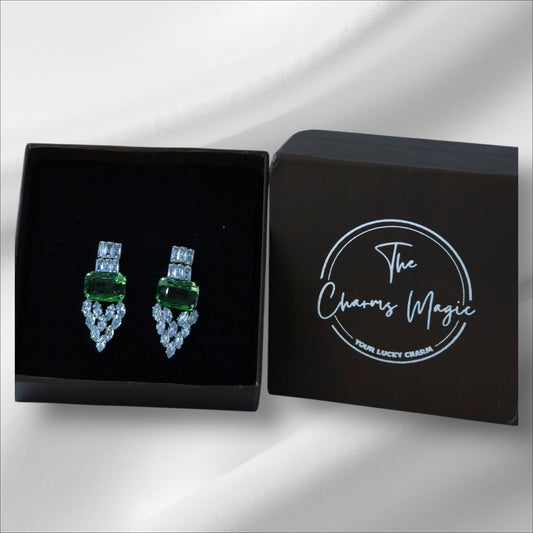 Twinkling Shimmering Trendy Bottle Green Square Stud Earrings - The Charms Magic