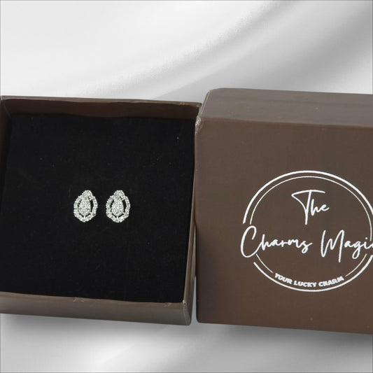 Pear Illusion Set Earrings, Rhodium Plated with Baguettes - The Charms Magic