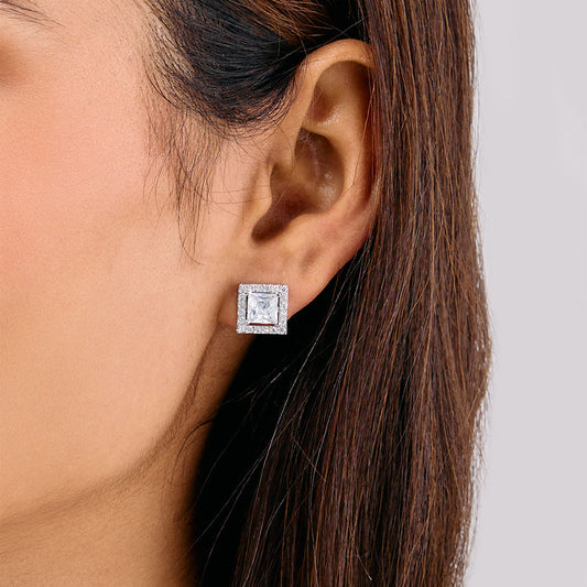 Cubic Ad Square Stud Earrings - The Charms Magic