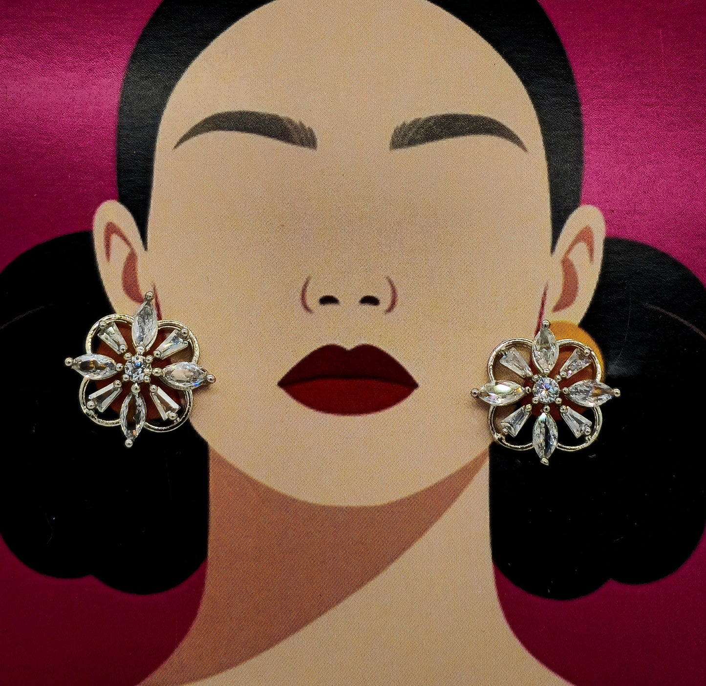 GLOWING FLOWER AMERICAN DIAMOND STUDDS EARRING