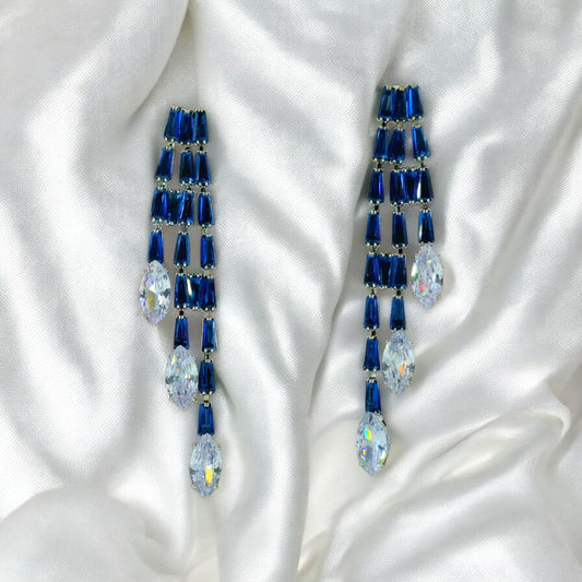 Sapphire and American diamond tassels earrings - The Charms Magic