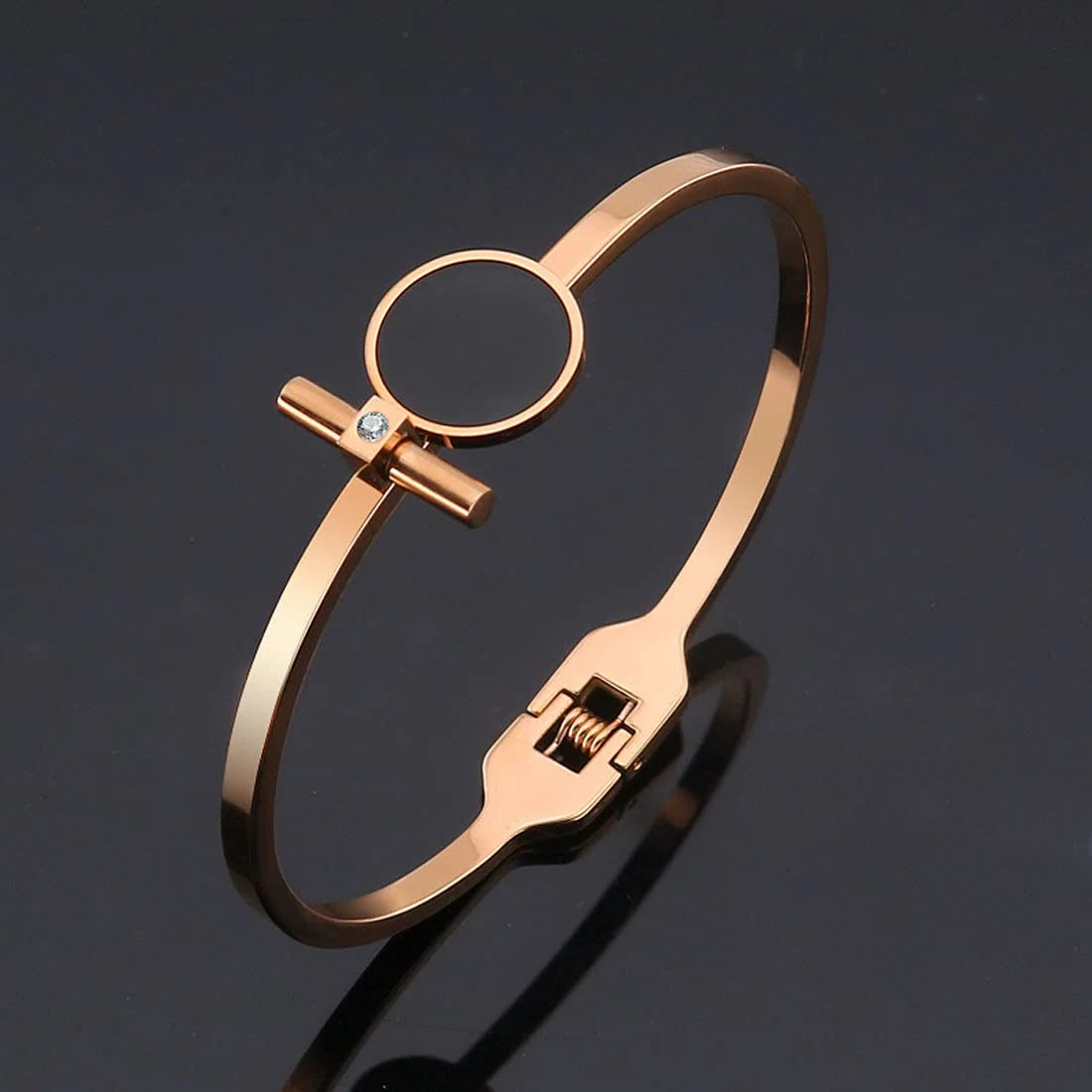 Black Circle Statement Style Bracelets/Kada Stainless Steel Rose Gold