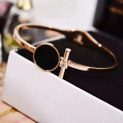 Black Circle Statement Style Bracelets/Kada Stainless Steel Rose Gold