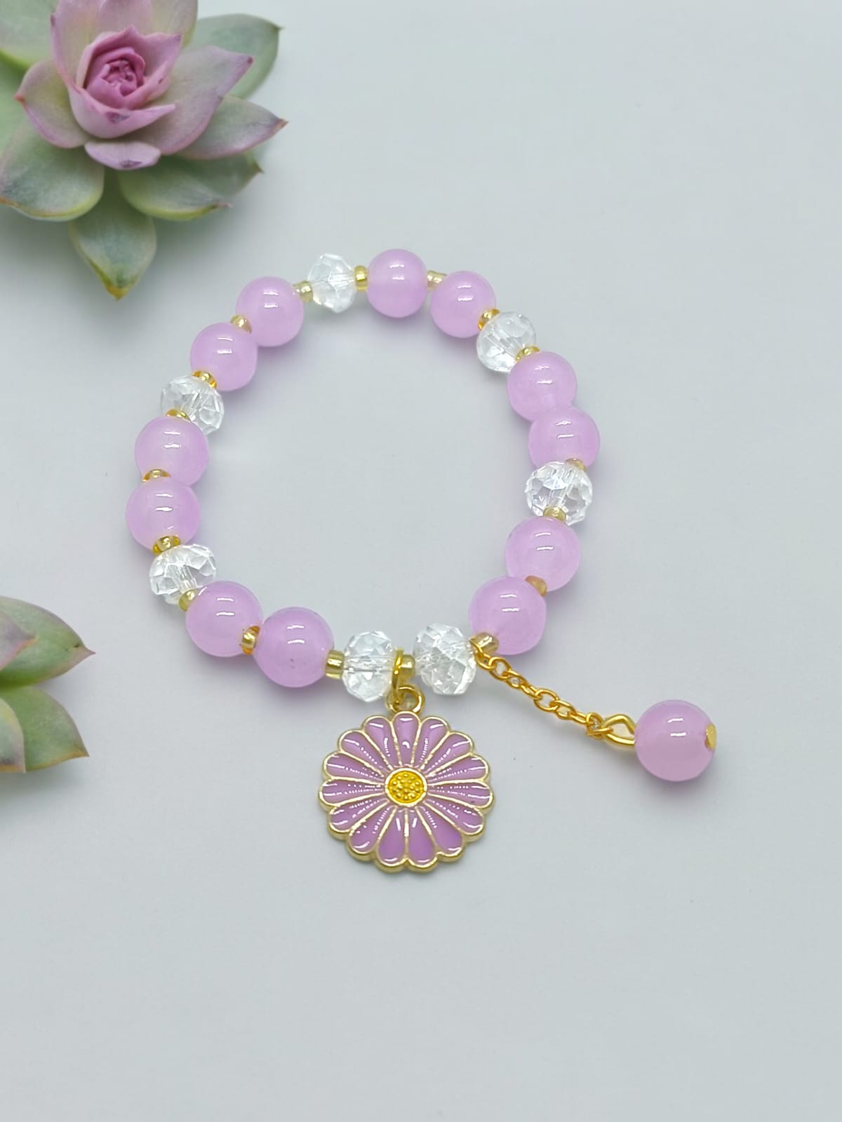 Big Daisy Flower charm Stretchable Elastic Shining Crystal Glass Beads Bracelet Friendship Band For Girls And Women