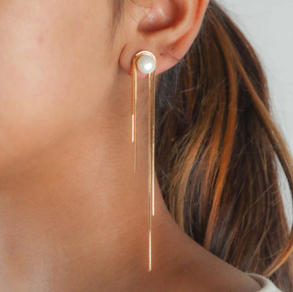 Stunning Gold Pearl Long Earrings