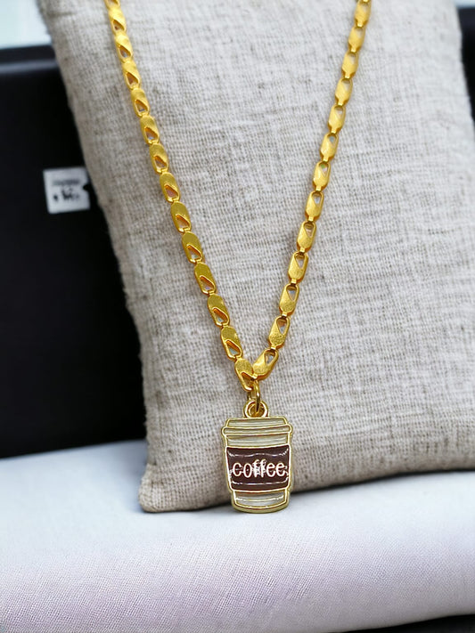 Cute Coffee Charms Necklace With Anti tarnish Gold Plated Chain