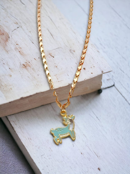 Cute Little Deer Charms Necklace With Anti tarnish Rose gold Chain