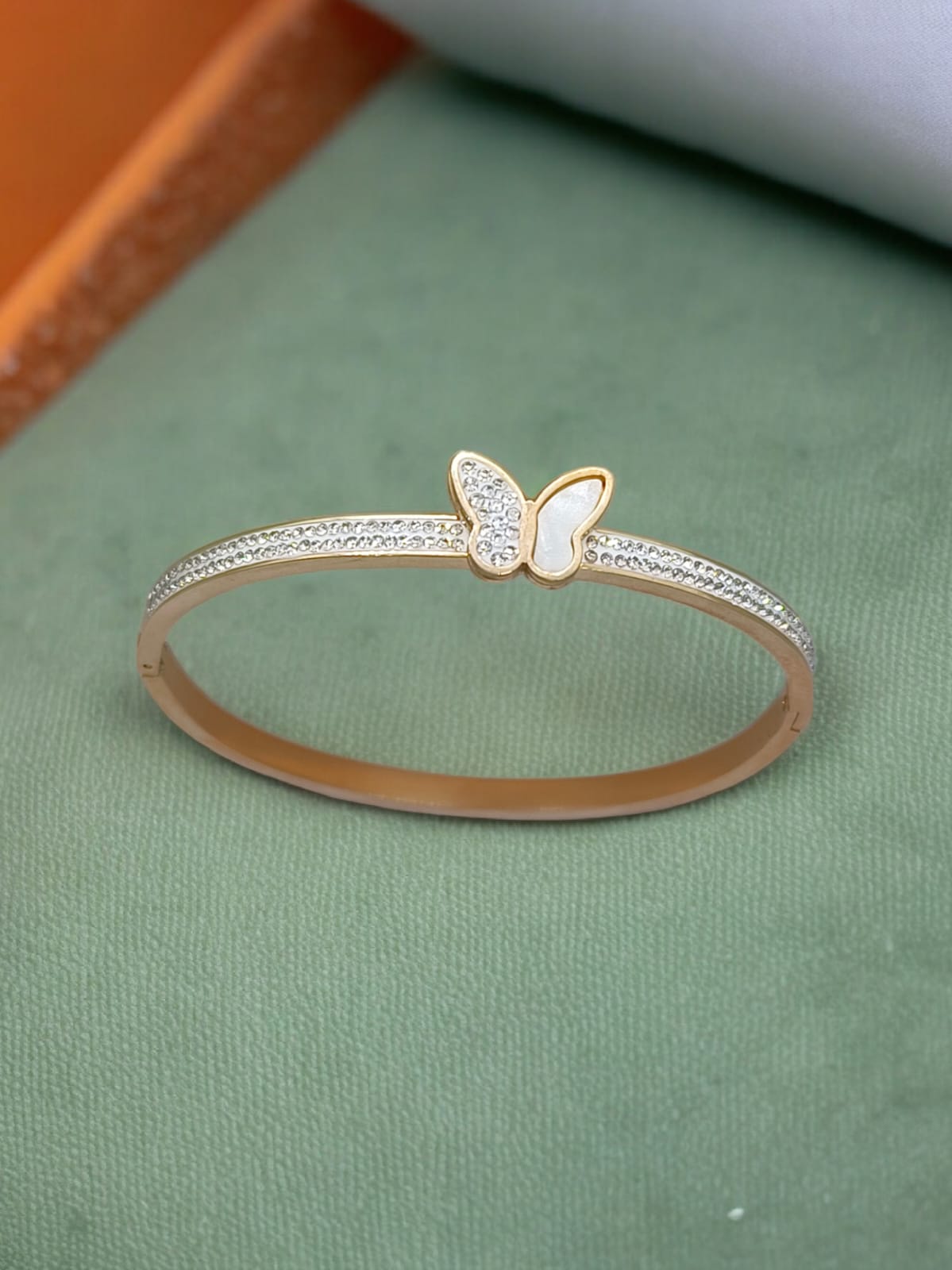 Anti Tarnish Butterfly Bracelet with AD Studded