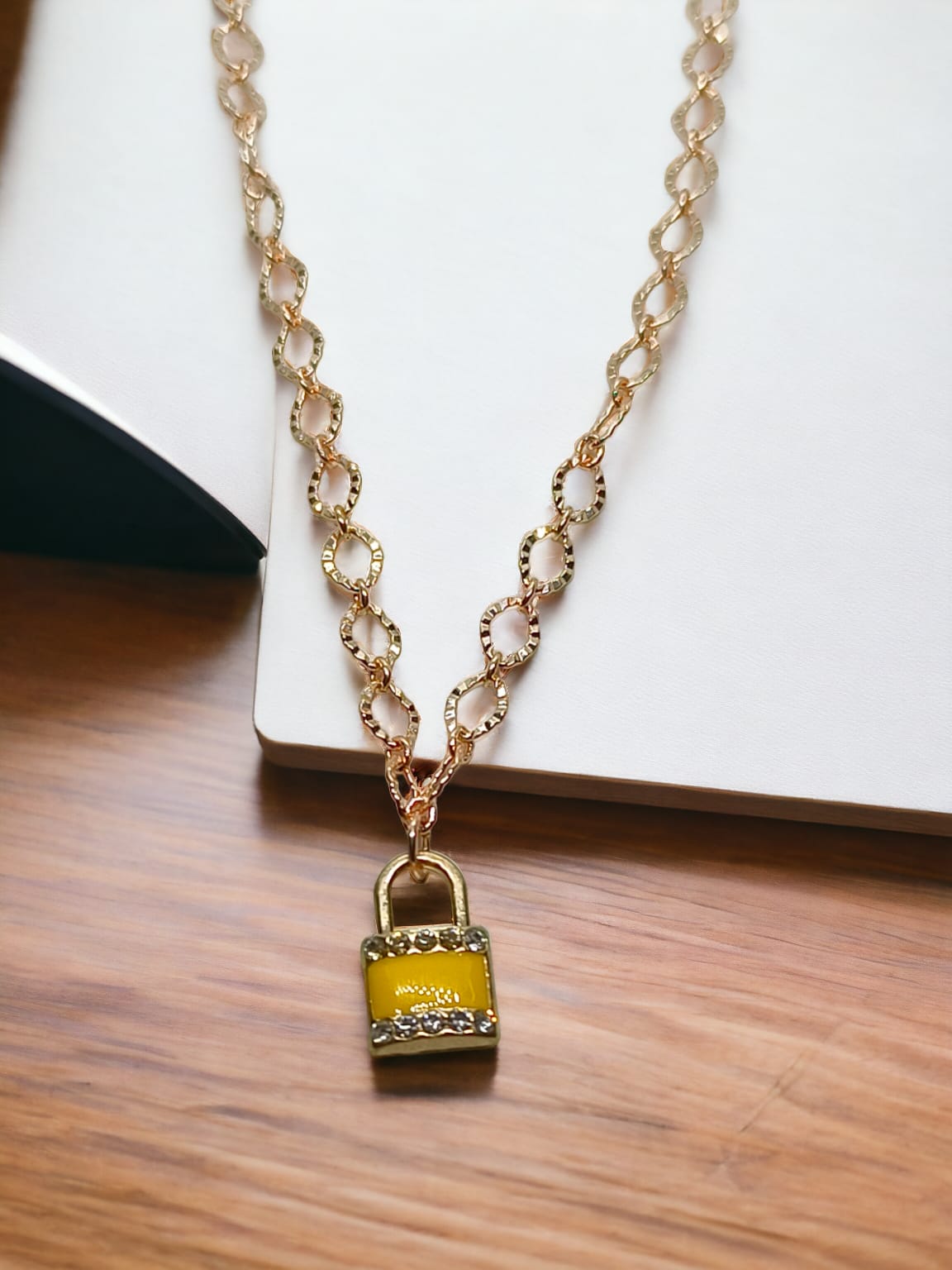 Unique Lock Charms Necklace With Anti tarnish Gold Plated Chain