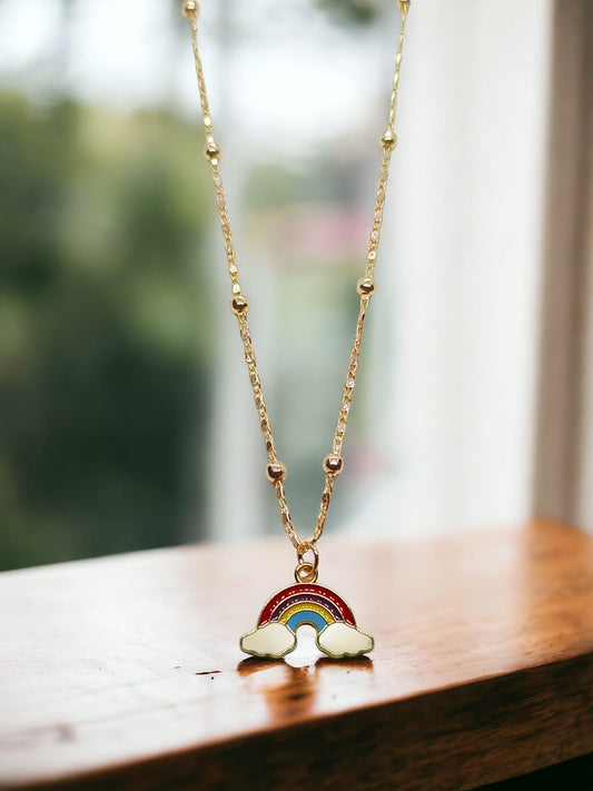 Unique Rainbow Charms Necklace With Anti tarnish Rose gold Chain